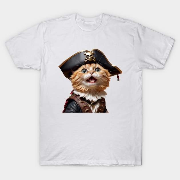 Funny cute vintage steampunk captain pirate cat T-Shirt by Tina